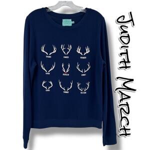 Judith March Navy Reindeer Antler Crewneck Sweatshirt Holiday Women’s Size S